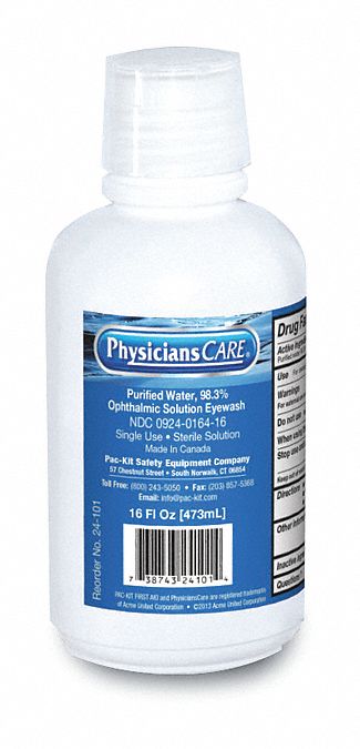 PHYSICIANSCARE 16 oz. Personal Eye Wash Bottle, For Use With First Aid ...