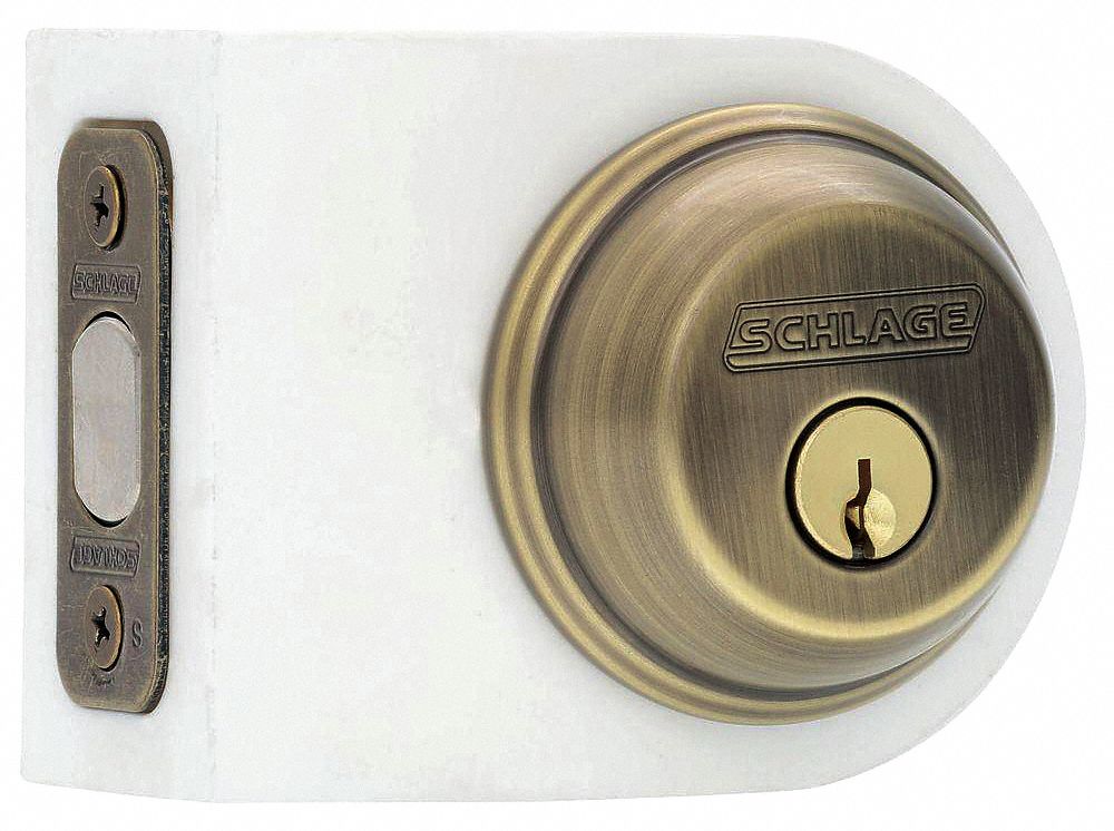 Deadbolt Lock: Cylindrical, 1 3/8 in Door Thick - Max, Brass