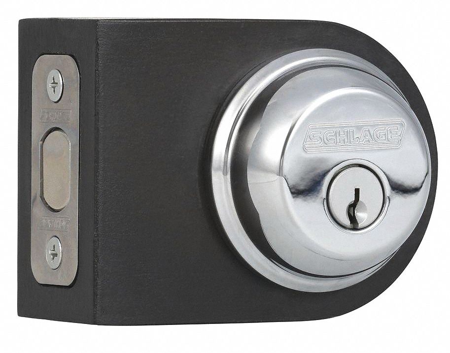 Deadbolt Lock: Cylindrical, 1 3/8 in Door Thick - Max, Chrome