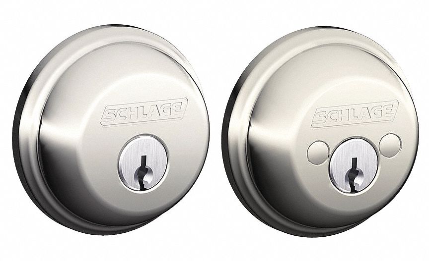 Deadbolt Lock: Cylindrical, 1 3/8 in Door Thick - Max, Nickel