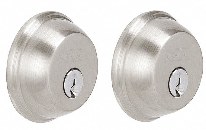 Deadbolt Lock: Cylindrical, 1 3/8 in Door Thick - Max, Nickel