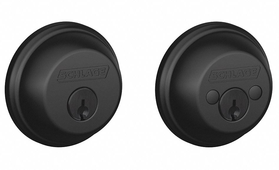 Deadbolt Lock: Cylindrical, 1 3/8 in Door Thick - Max, Black