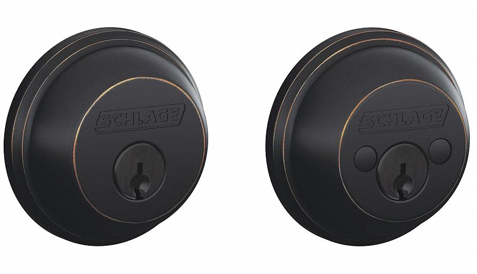 Deadbolt Lock: Cylindrical, 1 3/8 in Door Thick - Max, Bronze