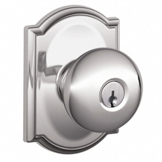 SCHLAGE Knob Lockset 2, F Plymouth/Camelot, Chrome, Schlage SC1