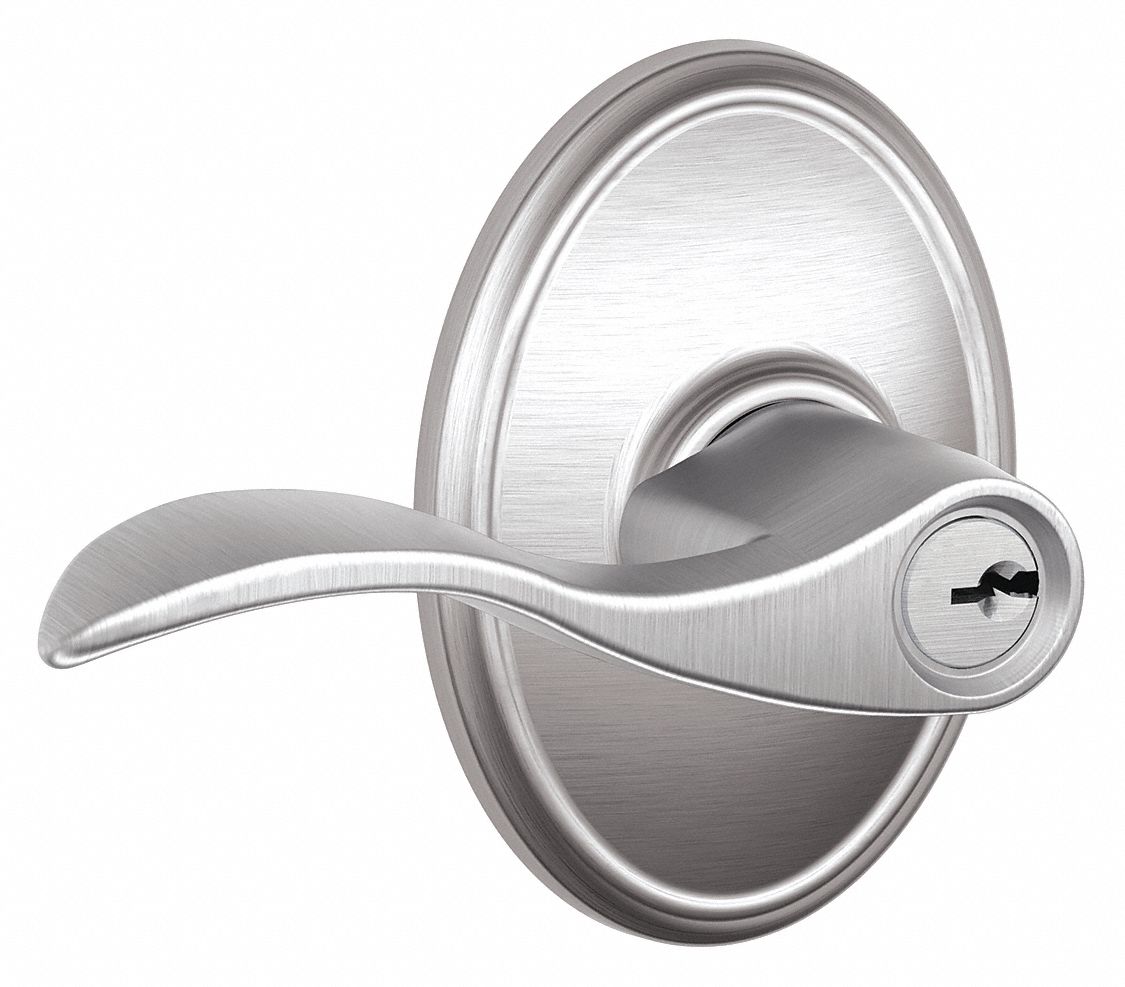 SCHLAGE Door Lever Lockset 2, F Accent/Wakefield, Satin Chrome