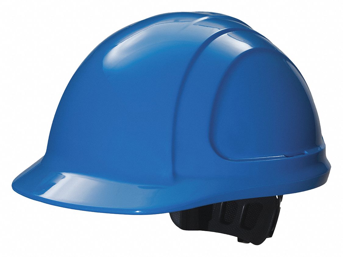Hard Hat: Light Blue, No Graphics, Ratchet (4-Point), Ratchet, Polyethylene, Side-Slots, NORTH