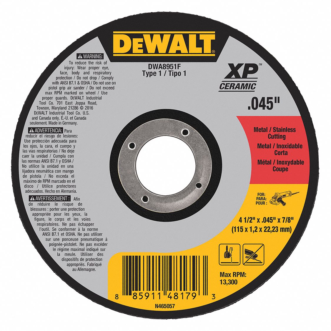 DEWALT, Type 1, 4 1/2 in x 0.045 in x 7/8 in, Abrasive Cut-Off