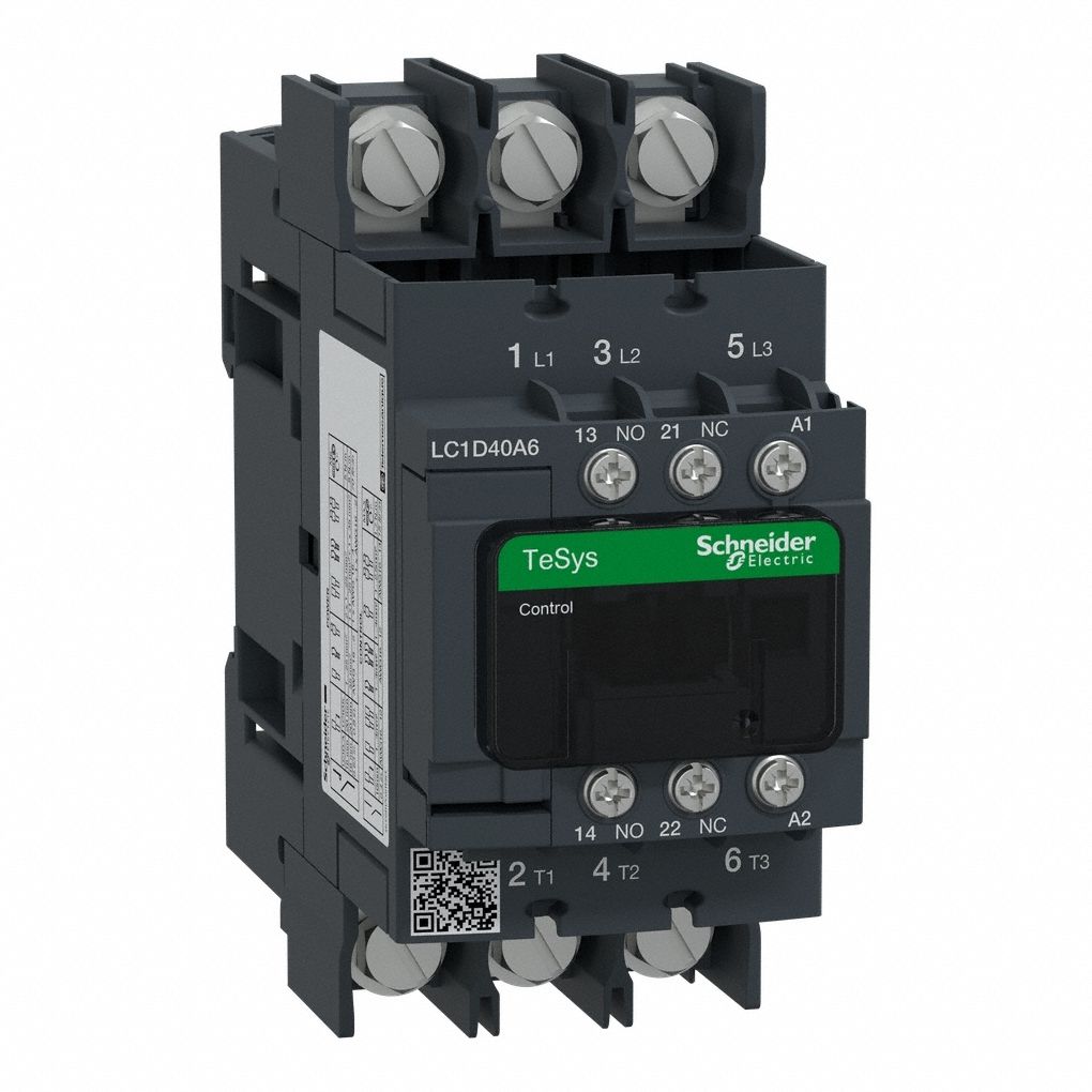 IEC Magnetic Contactor: Non-Reversing, 3 Poles, 3NO Contacts, 40 A, 120V AC Coil, 1NO/1NC