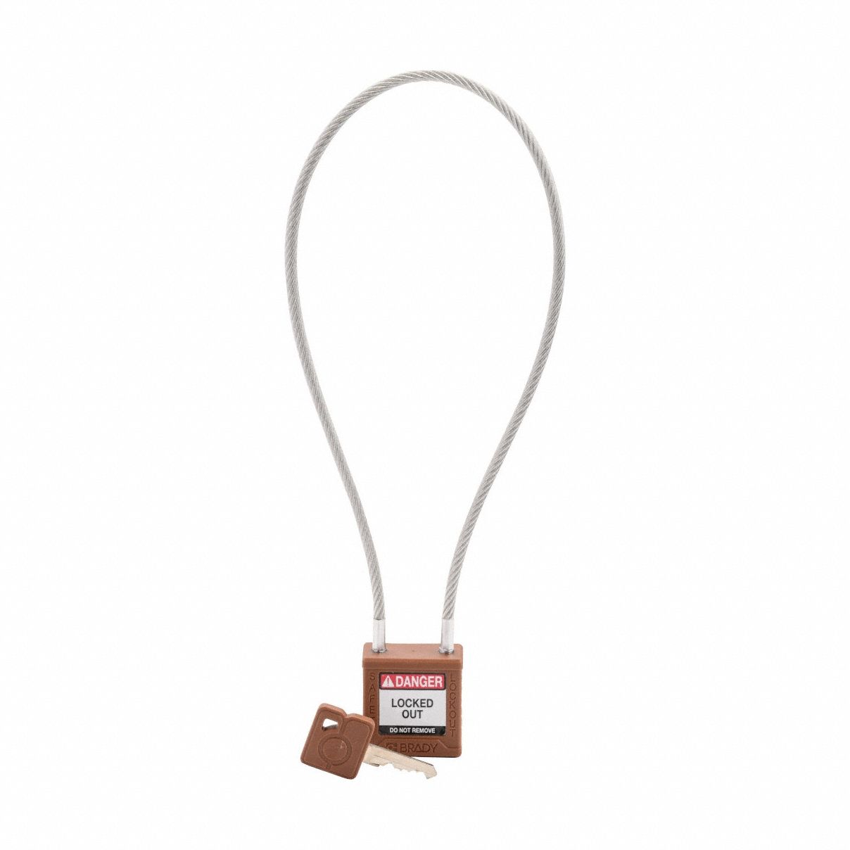Lockout Padlock: Keyed Different, Nylon, Compact Body Body Size, Sheathed Cable, Extended, Key