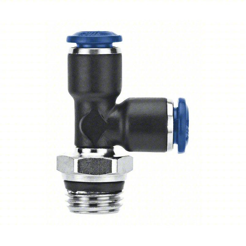 Push-Fit Tee Fitting: 5/16 in OD x 5/16 in OD x 1/4 in Pipe Size, Nylon, Black