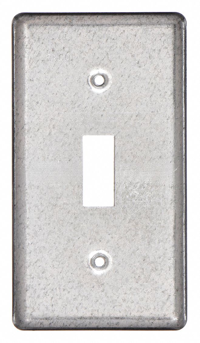 ELECTRICAL BOX COVER, 1 GANG, GALVANIZED ZINC, 2¼ IN OVERALL W, ⅛ IN OVERALL DP