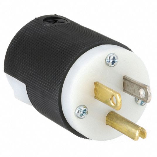 Straight Blade Plug: 5-15P, 15 A, 125V AC, Black/White, 2 Poles, Screw  Terminals, 5-15