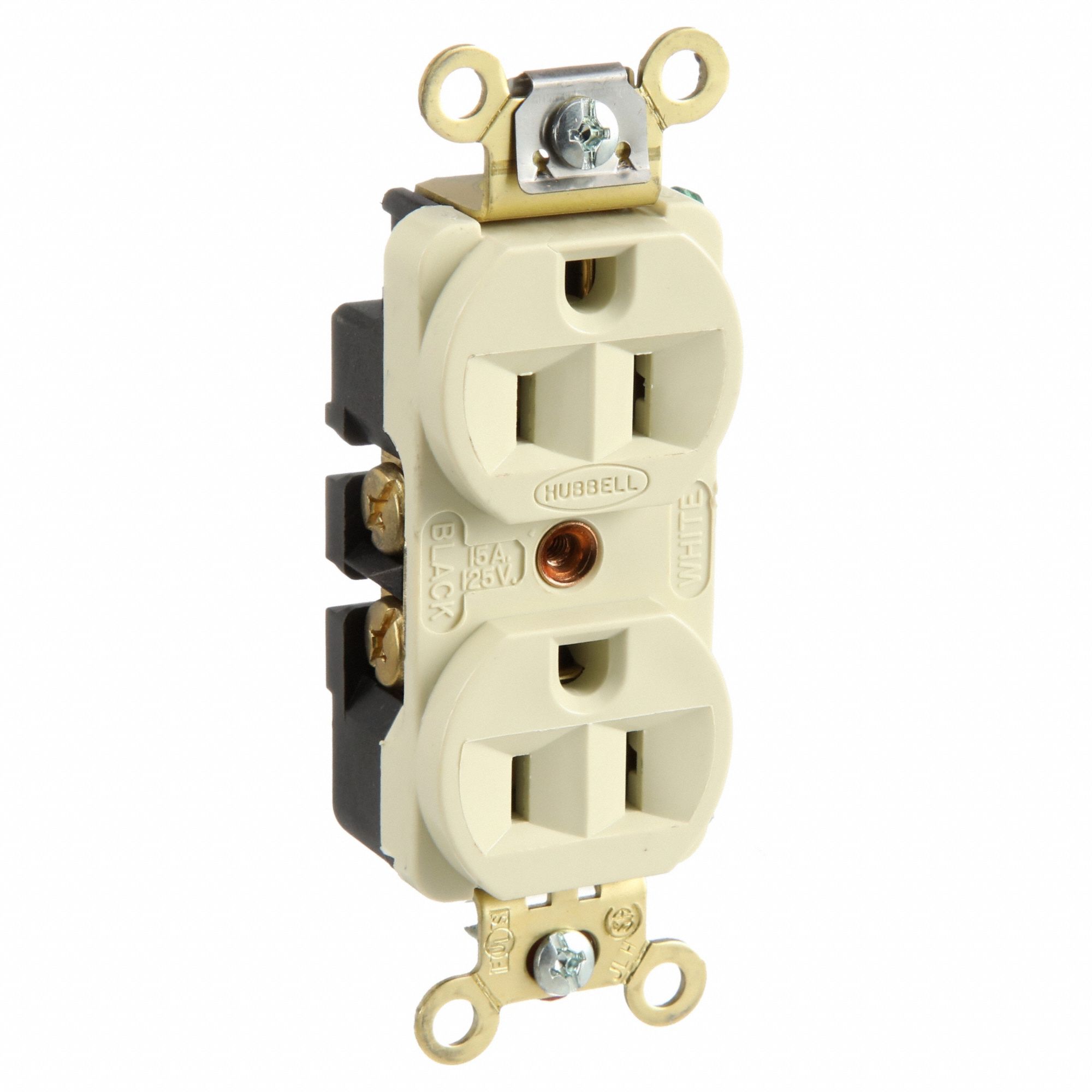 RECEPTACLE, DUPLEX, 5-15R, 125V AC, 15 A, IVORY, 2 POLE/3 WIRE, SCREW TERMINALS