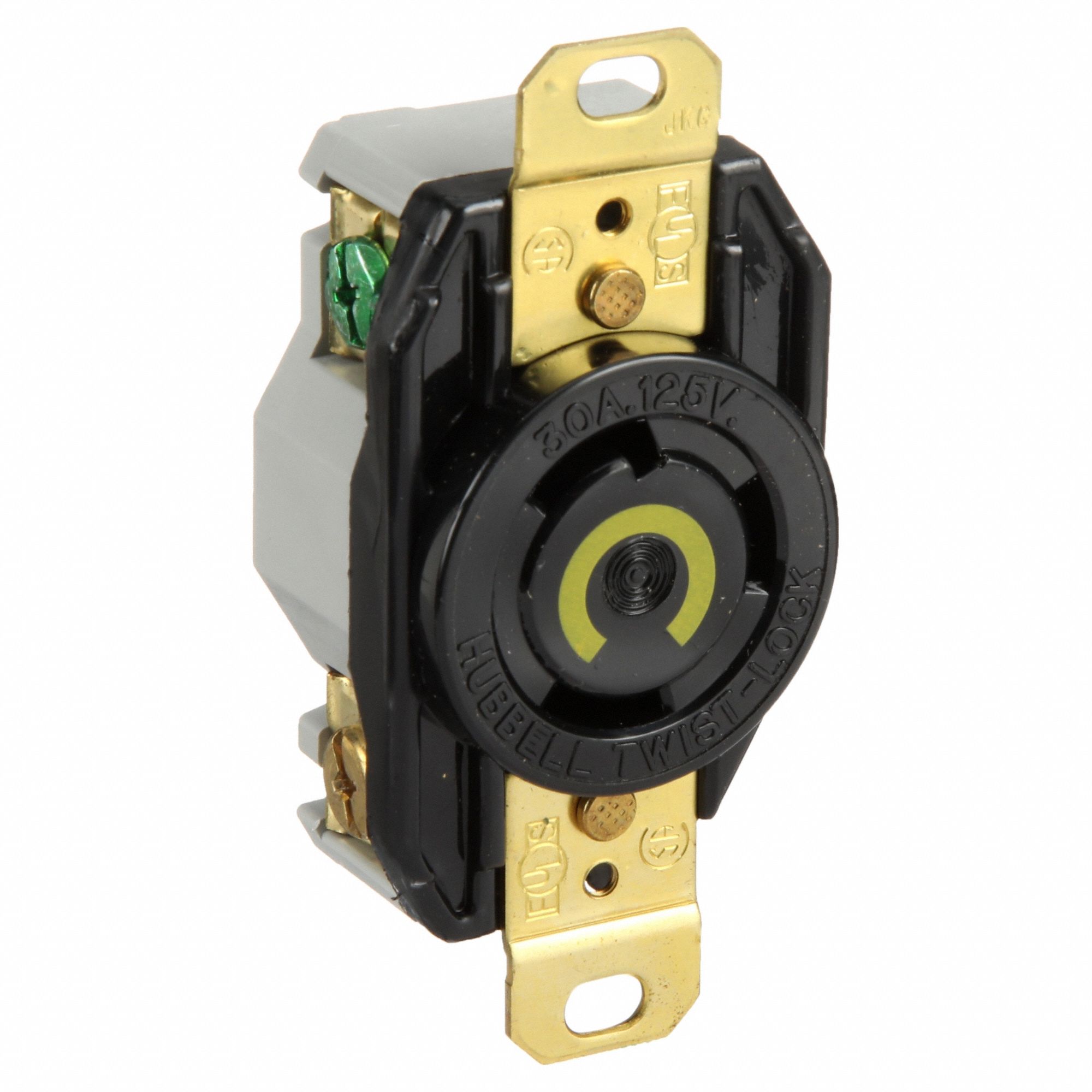 LOCKING RECEPTACLE, L5-30R, 30 A, 125V AC, BLACK, 2 POLES, SCREW TERMINALS