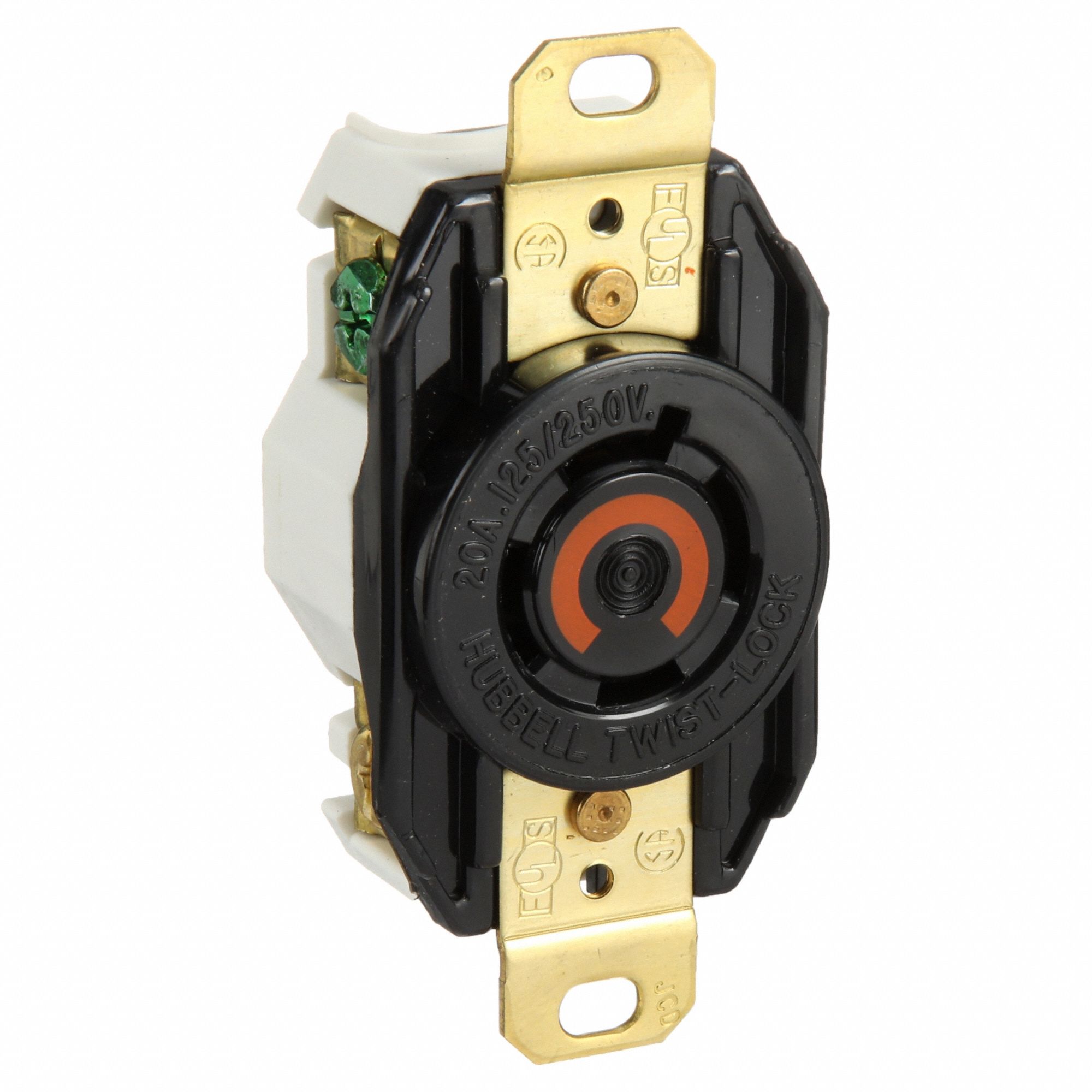 LOCKING RECEPTACLE, L14-20R, 20 A, 125/250V AC, BLACK, 3 POLES, SCREW TERMINALS