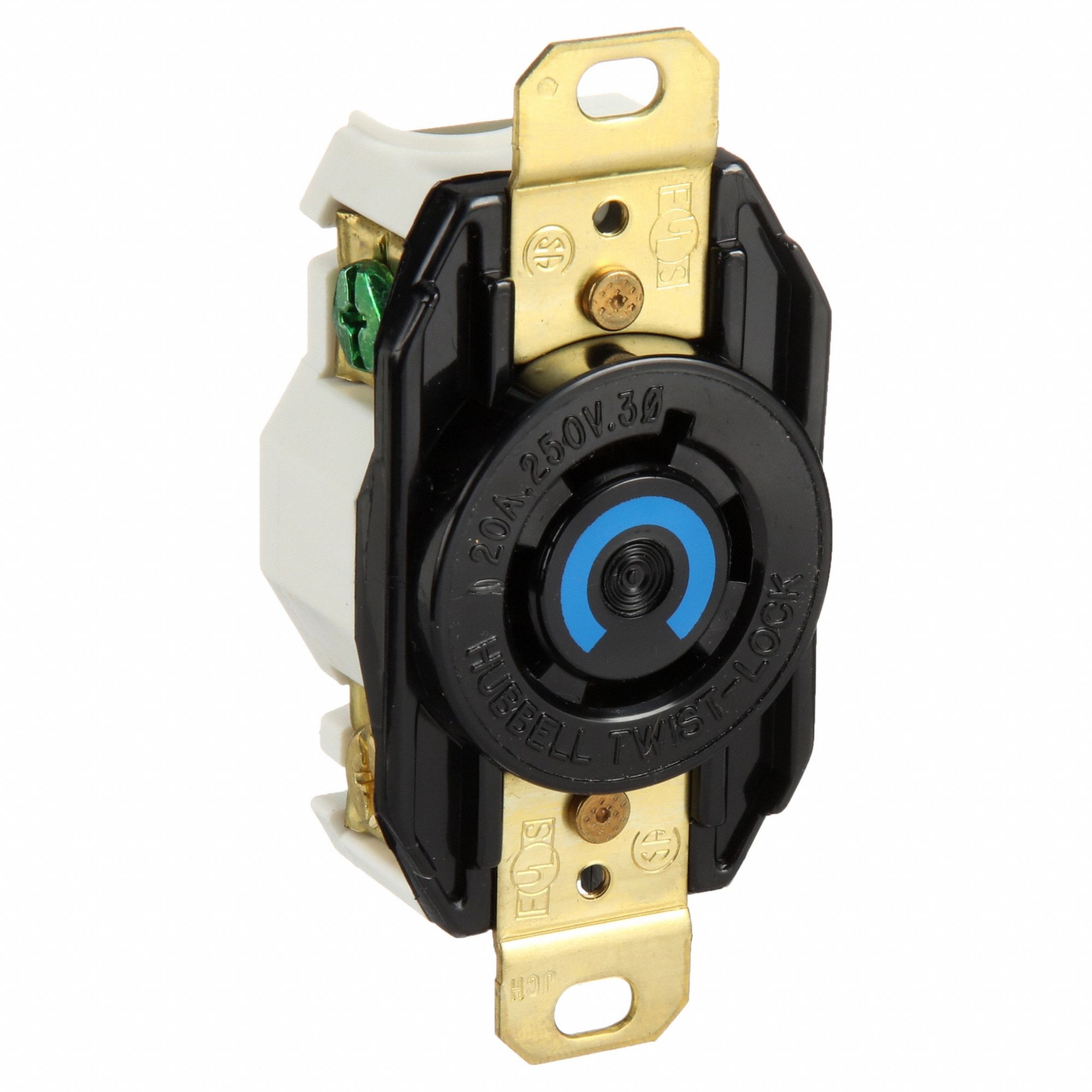 LOCKING RECEPTACLE, L15-20R, 20 A, 250V AC, BLACK, 3 POLES, SCREW TERMINALS