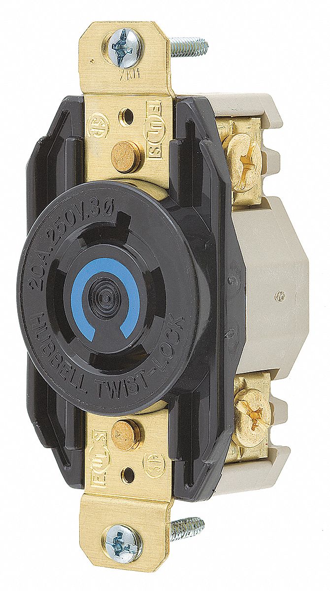 HUBBELL WIRING DEVICEKELLEMS Black Locking Receptacle, 20 Amps, 250V