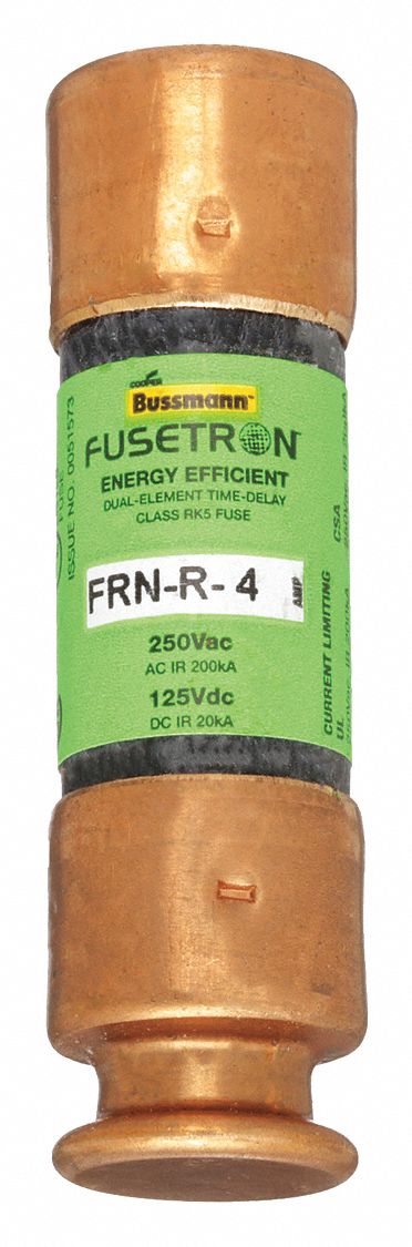 Fuse: Class RK5, FRN-R Series, Time-Delay, 4 A, 250 V AC, 125 V DC, Non-Indicating