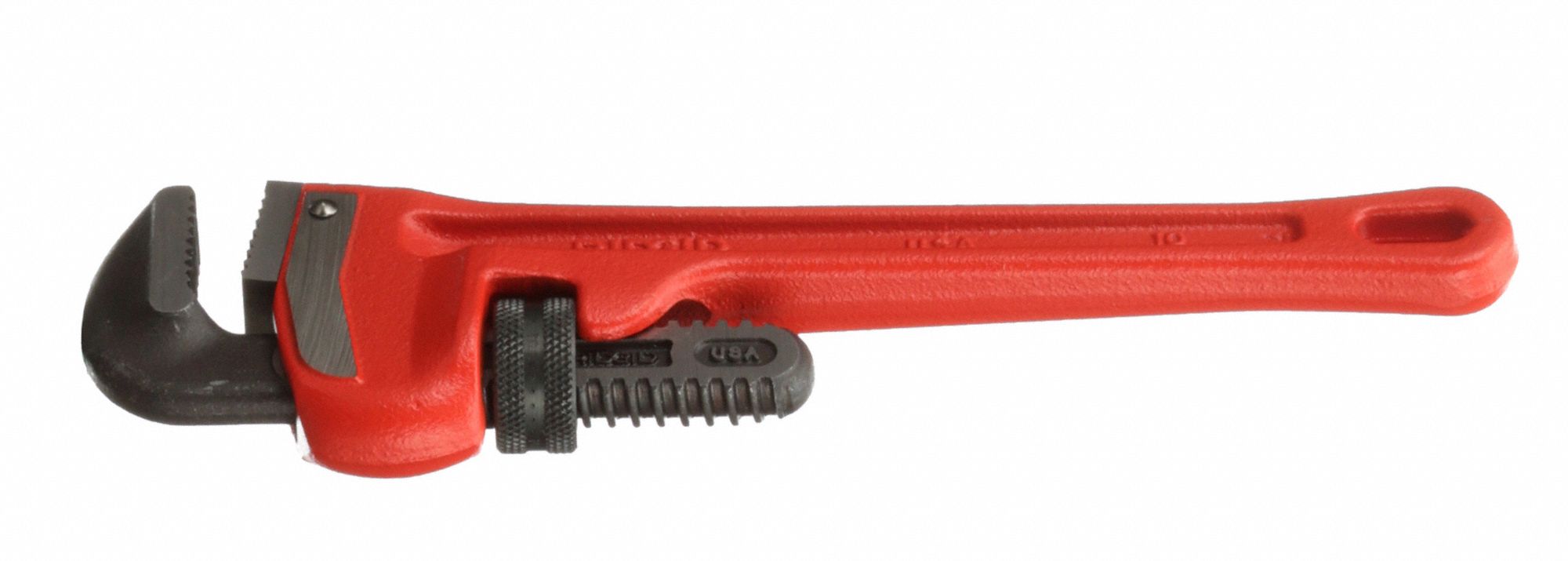RIDGID Straight Pipe Wrench, Cast Iron, Jaw Capacity 1 1/2 in, Serrated, Overall Length 10 in, I