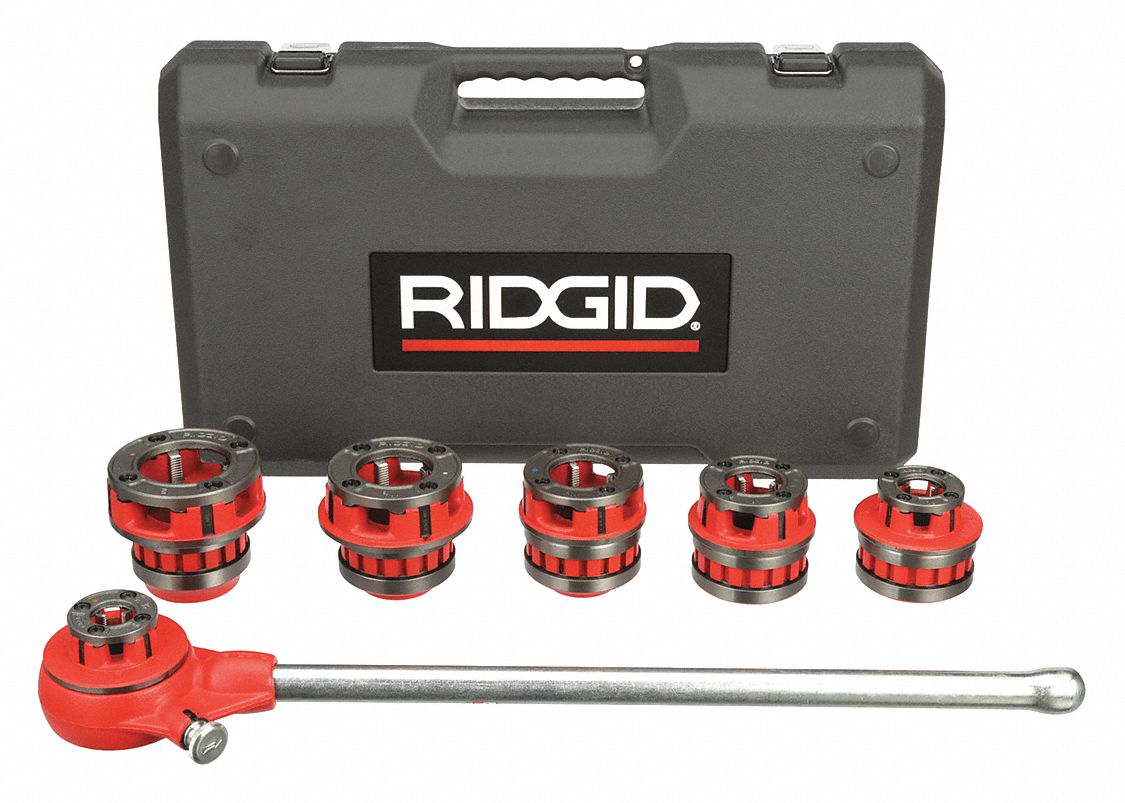 Pipe Threader Tool Kit Ratchet Handle 1" 3 Dies Set- 1/2" R 3/4" Case HFS 