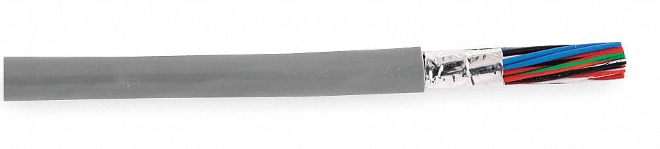 Communication Cable: 100 ft Cable Lg, 7 Strands, 24 AWG, Riser, Comm Cable, PVC, Gray, PVC