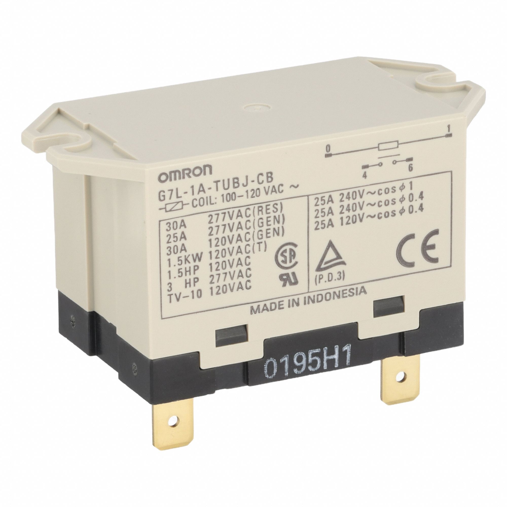 Enclosed Power Relay: Surface (Top Flange) Mounted, 30 A Current Rating, 100/120V AC, SPST-NO