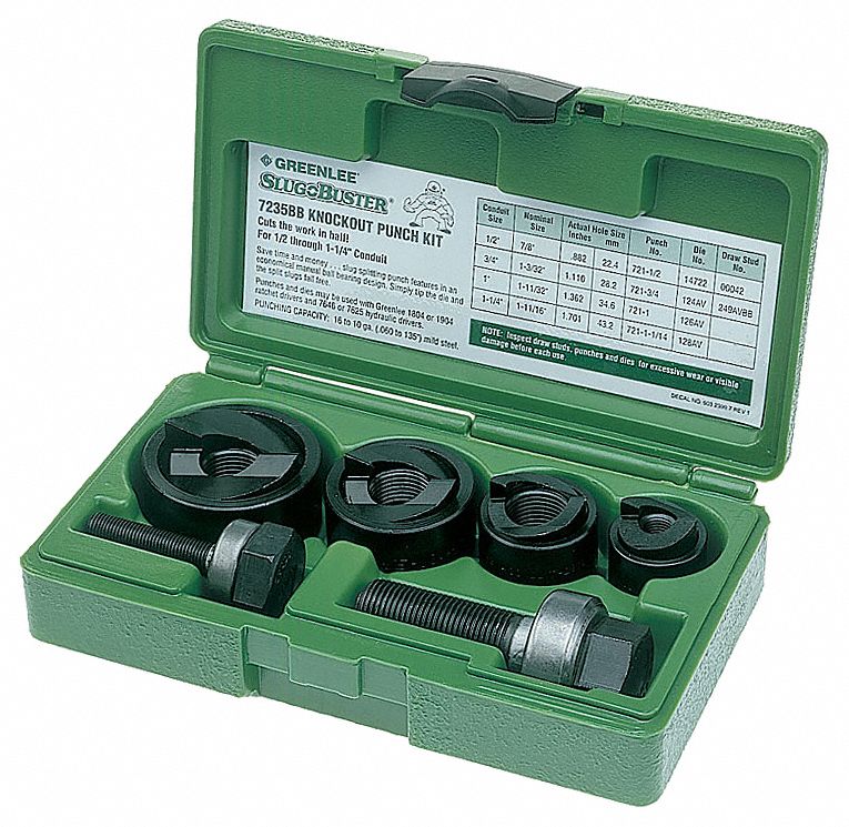 GREENLEE Hole Punch Set, 10 Piece, 10, 12 ga. Steel 4A7427235BB