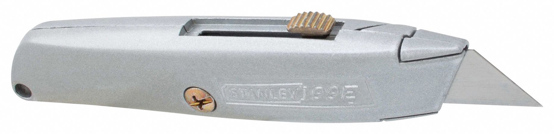 Utility Knife: 6 in Overall Lg, Steel Std Tip, Plain, Metal, Gray, Tools Needed