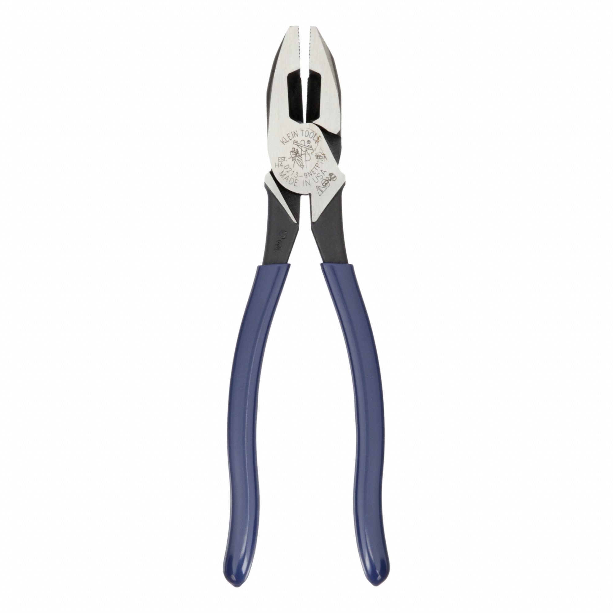 Linemans Plier: Flat, 9 3/8 in Overall Lg, 1 5/8 in Jaw Lg, 1 1/4 in Jaw Wd, 5/8 in Jaw Thick