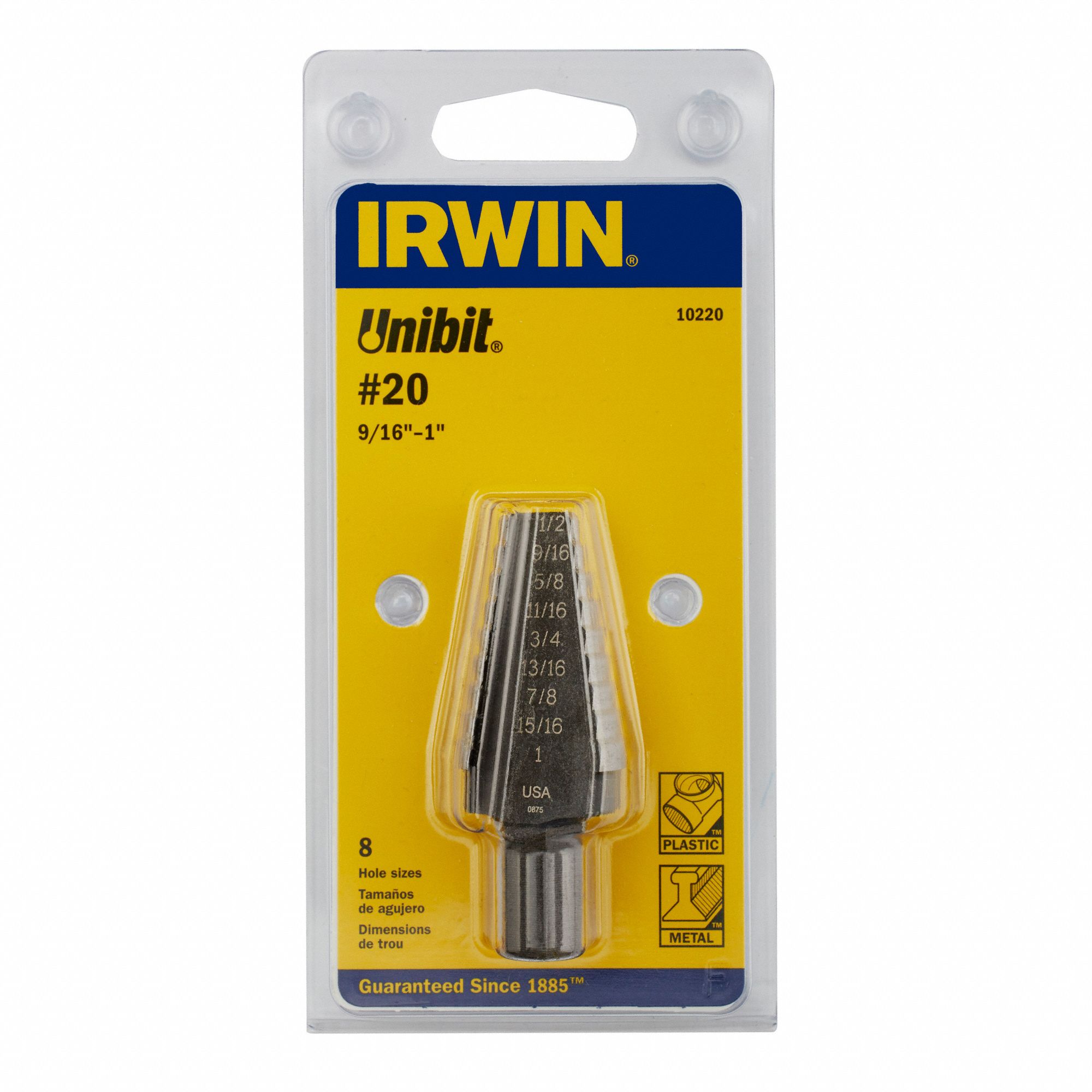 IRWIN Hex Step Drill Bit, High Speed Steel, 8 Hole Sizes, 1/8 in Step