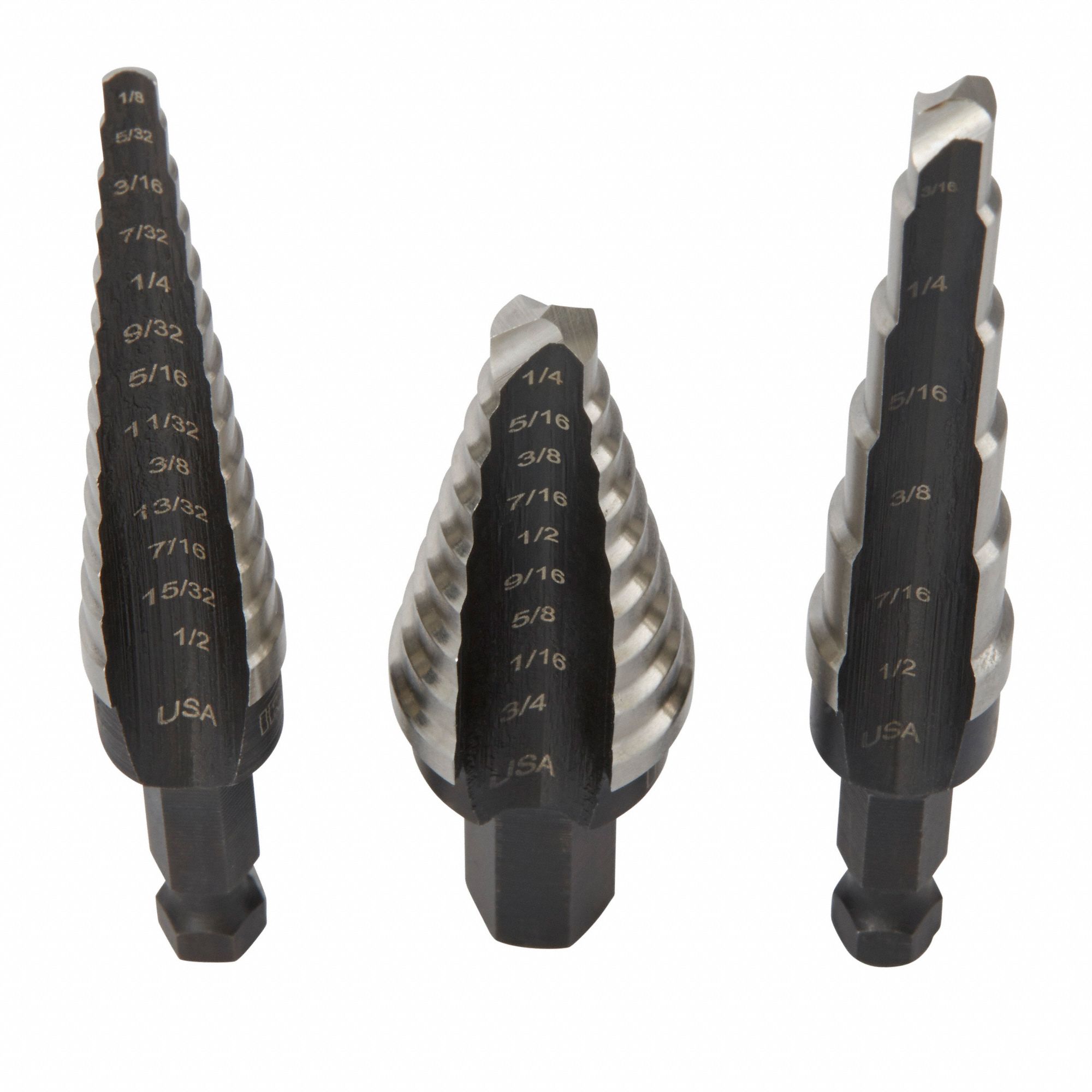 IRWIN 3Pc. Hex Step Drill Bit Set, High Speed Steel, 28 Hole Sizes, 1/