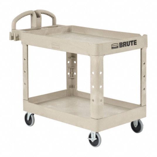 Rubbermaid Commercial Products 2-Shelf Utility/Service Cart, Medium, Lipped  Shelves, Standard Handle, 500 lbs. Capacity, for