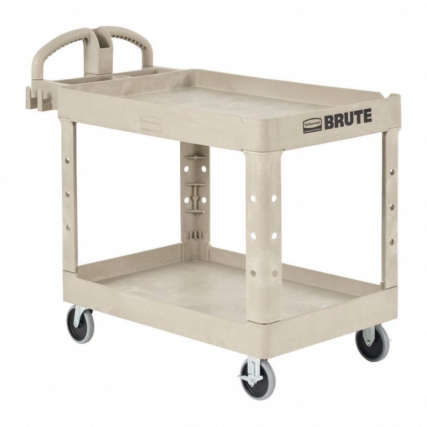 UTILITY CART WITH DEEP LIPPED PLASTIC SHELVES, 500 LB LOAD CAPACITY