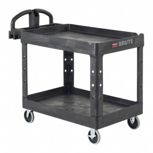 Rubbermaid 342488bla utility cart 3 shelf black plastic