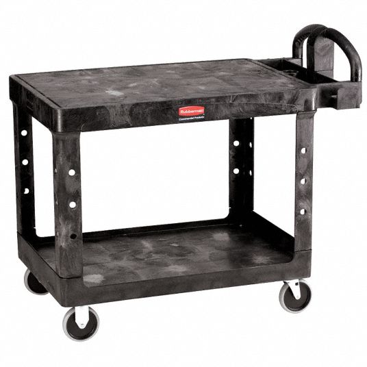 Rubbermaid® Commercial Multi-Shelf Cleaning Cart, Three-Shelf, 22w X 49d X  50h, Black