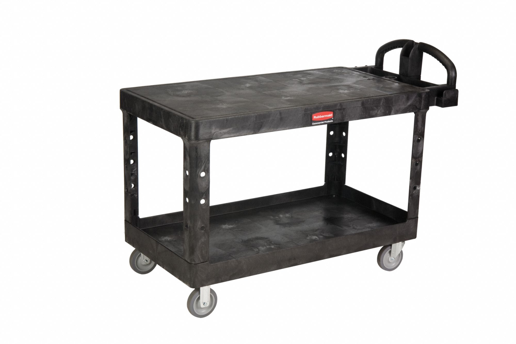 UTILITY CART WITH DEEP LIPPED & FLUSH PLASTIC SHELVES, BLACK
