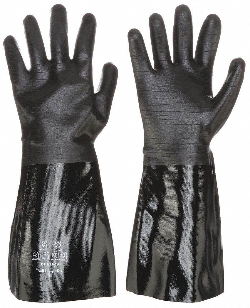 Chemical Resistant Gloves: 18 mil Glove Thick, 18 in Glove Lg, Grain, 10  Glove Size, Black, 1 PR