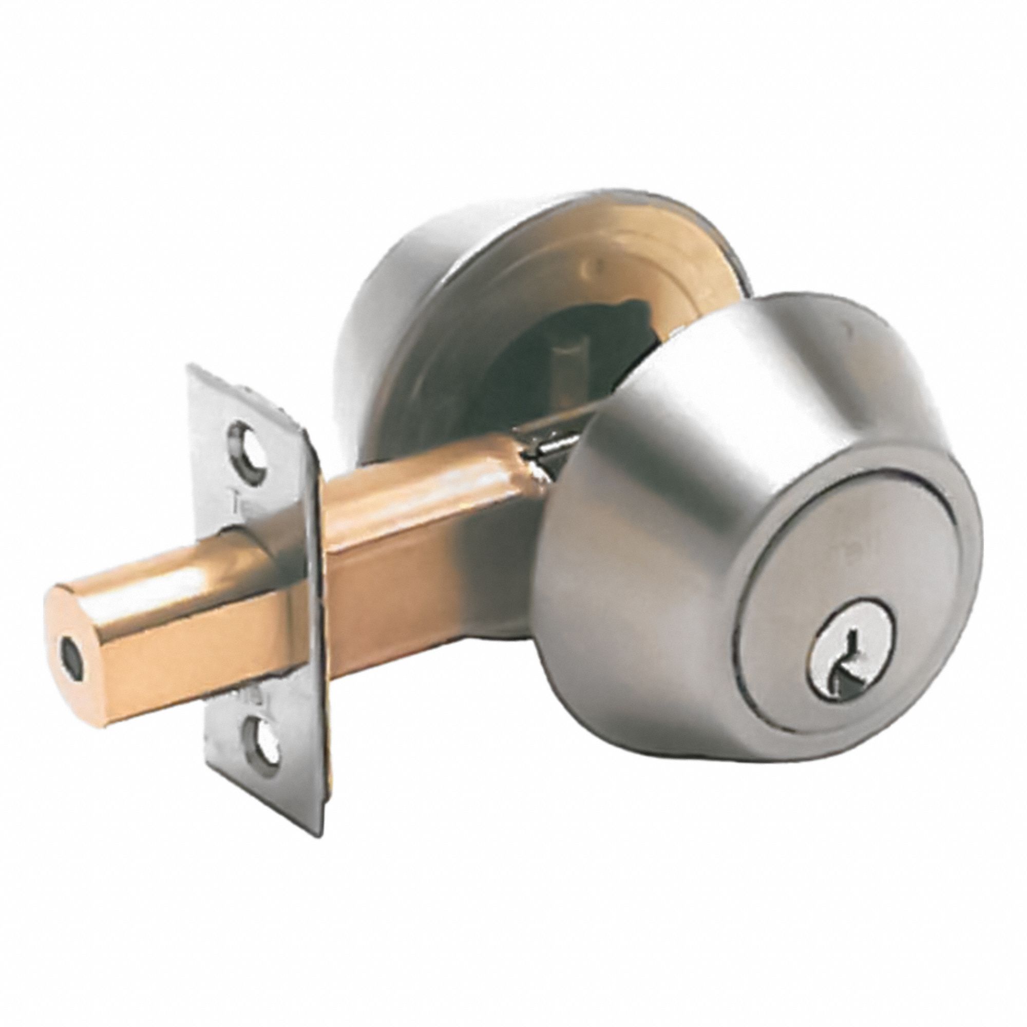 Double Cylinder Deadbolt: Cylindrical, 1 3/4 in Door Thick - Max, Stainless Steel