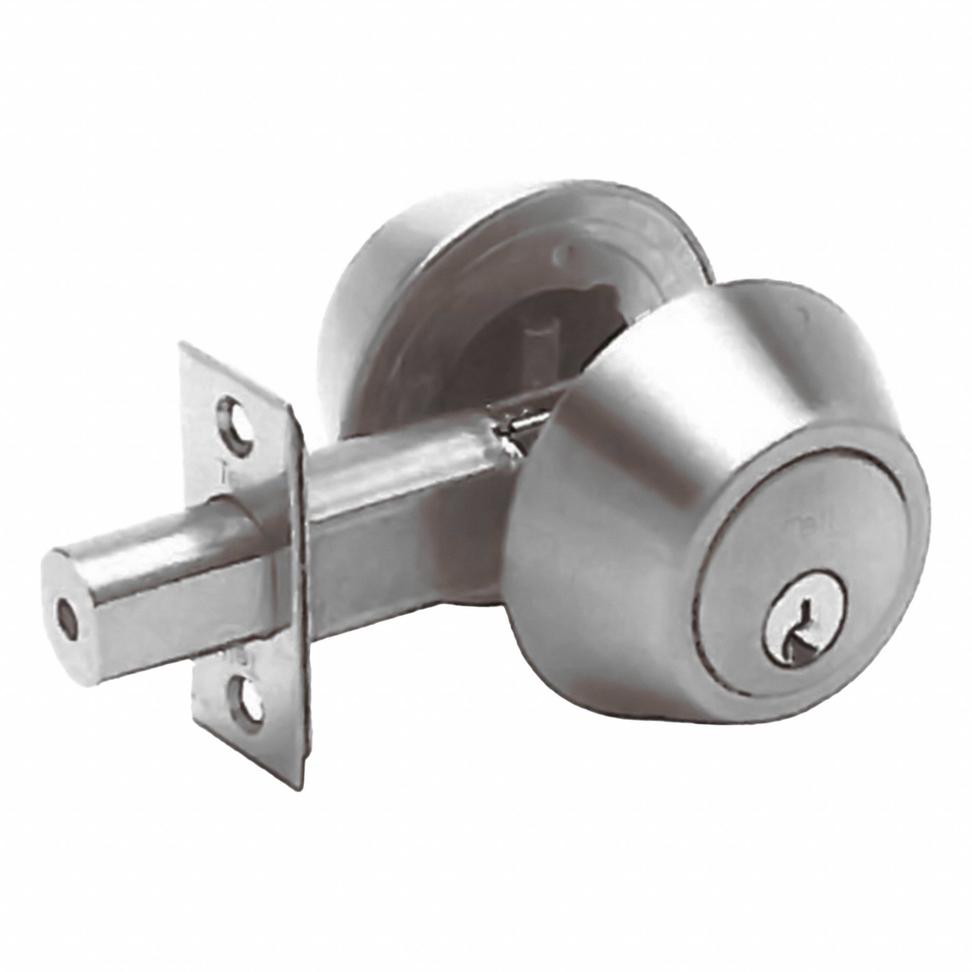 Double Cylinder Deadbolt: Cylindrical, 1 3/4 in Door Thick - Max, Stainless Steel