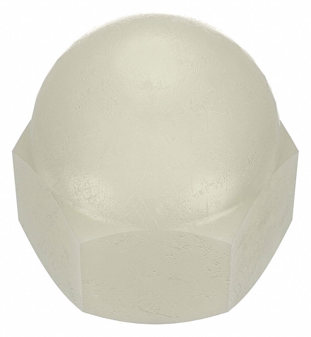 Cap Nut: 5/16"-24 Thread, Plain, Nylon, 0.531 in Ht, 1/2 in Hex Wd, 10 PK