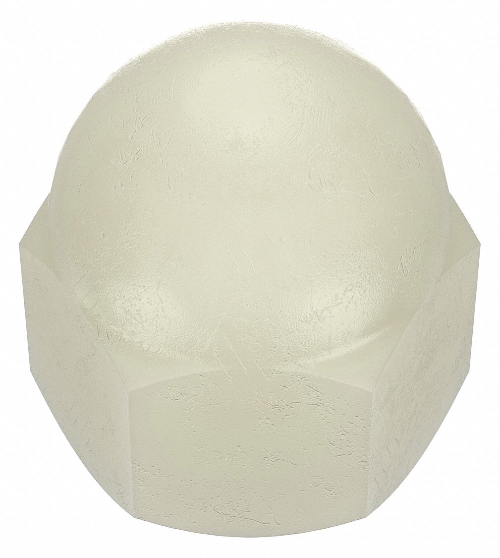 Cap Nut: 1/4"-20 Thread, Plain, Nylon, 0.475 in Ht, 27/64 in Hex Wd, 25 PK