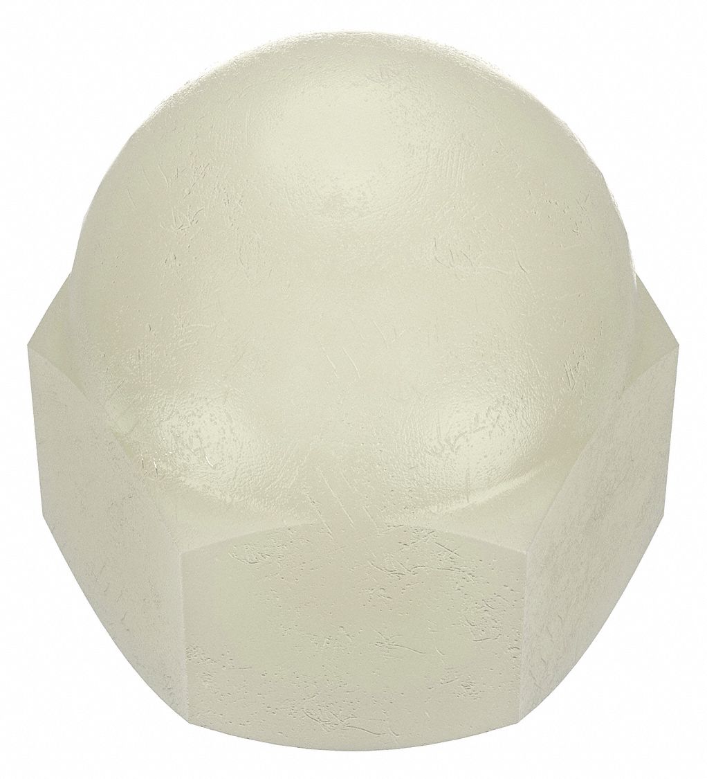 Cap Nut: #10-32 Thread, Plain, Nylon, 0.4 in Ht, 23/64 in Hex Wd, 25 PK