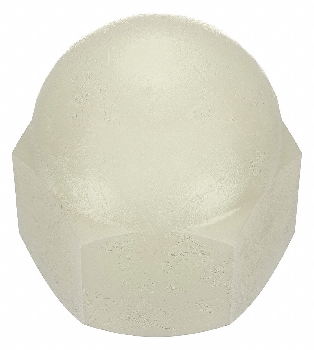 Cap Nut: 1/4"-28 Thread, Plain, Nylon, 0.475 in Ht, 27/64 in Hex Wd, 25 PK