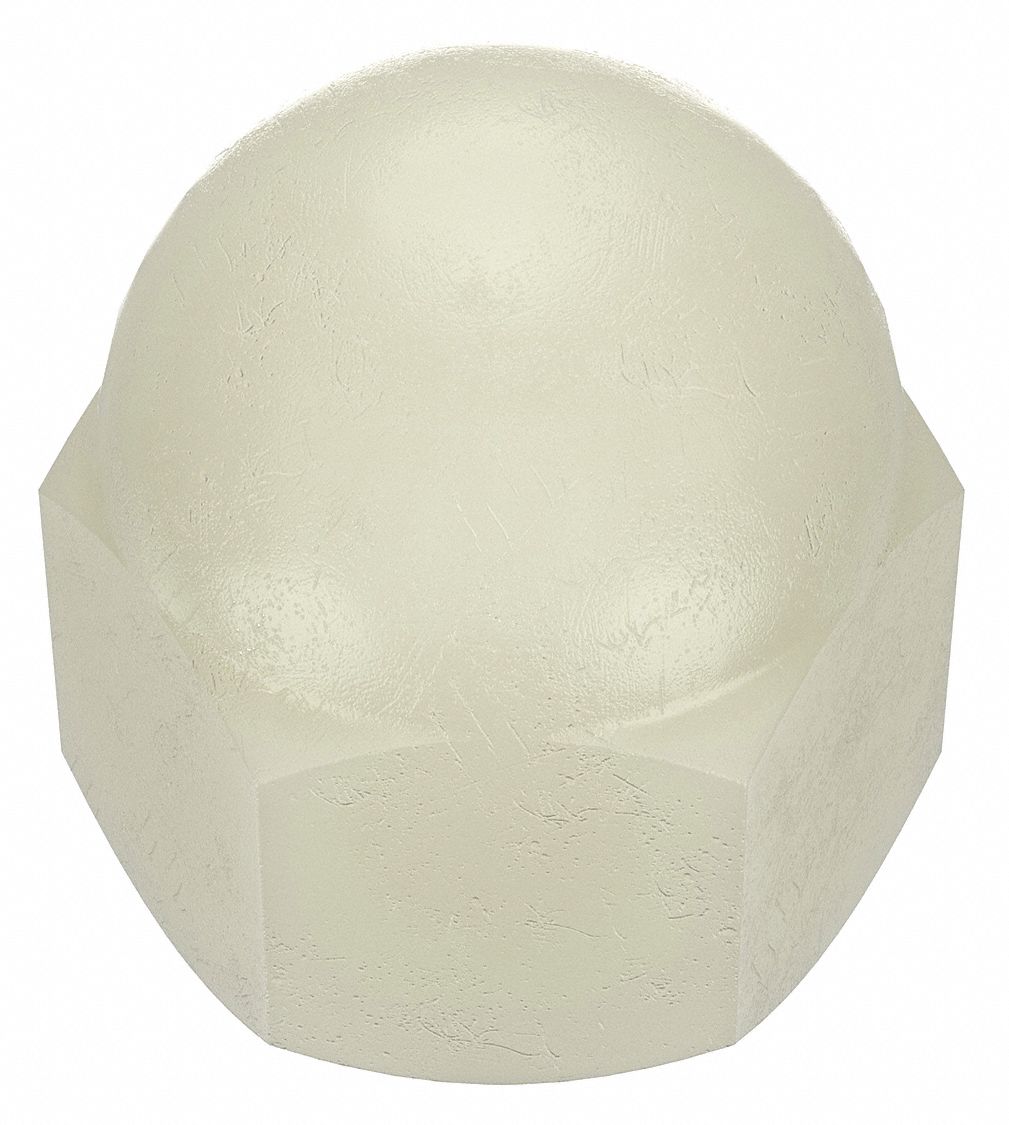Cap Nut: #6-32 Thread, Plain, Nylon, 0.345 in Ht, 5/16 in Hex Wd, 25 PK