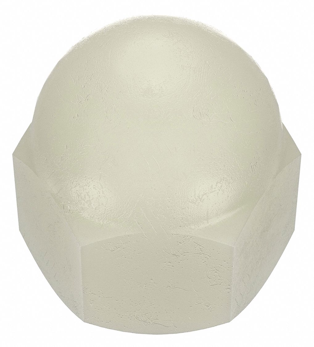 Cap Nut: 3/8"-24 Thread, Plain, Nylon, 0.62 in Ht, 9/16 in Hex Wd, 10 PK