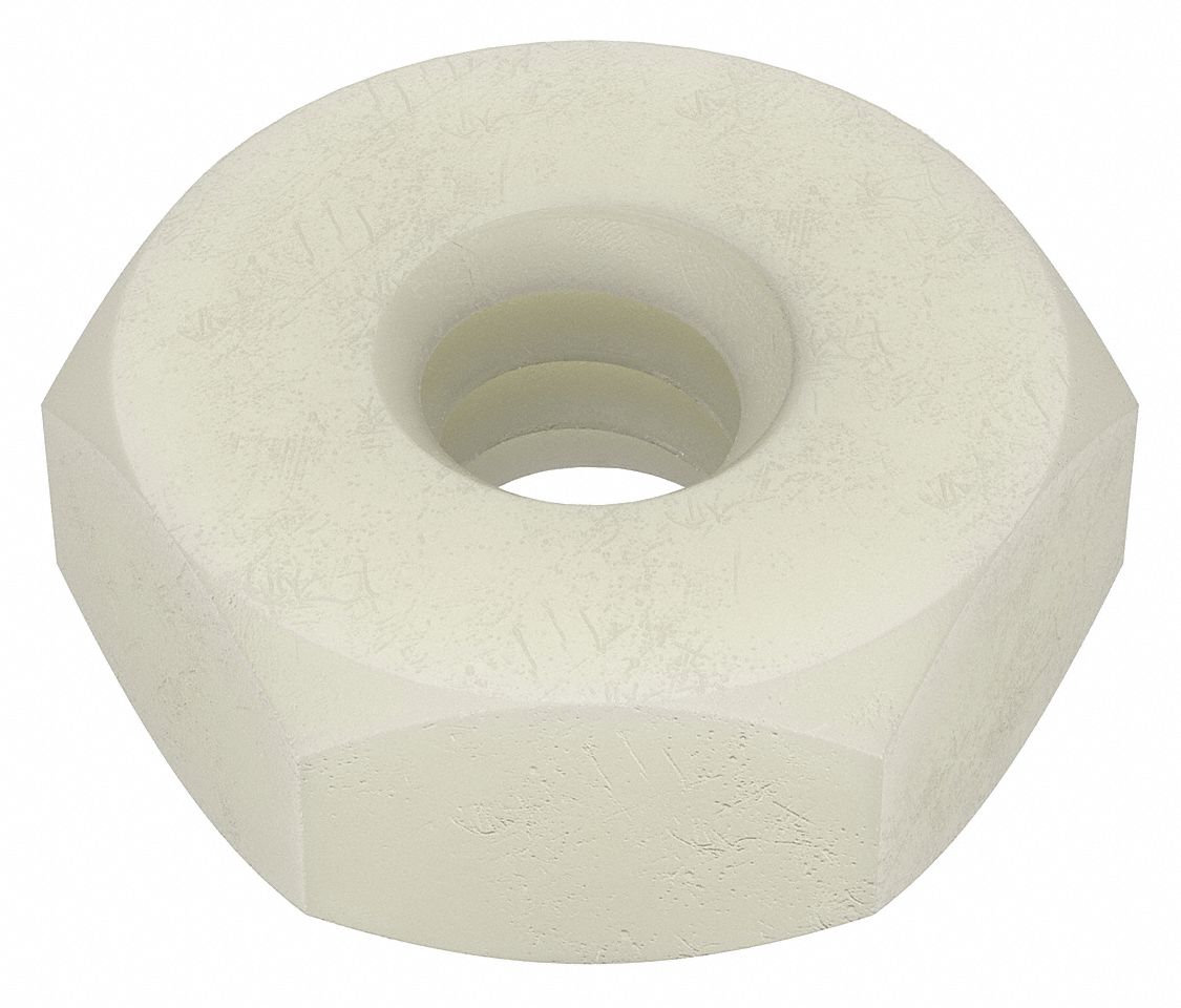 HEX NUT, ⅜"-16 THREAD, 9/16 IN HEX W, 21/64 IN HEX H, NYLON, 6/6, PLAIN FINISH, 10 PK