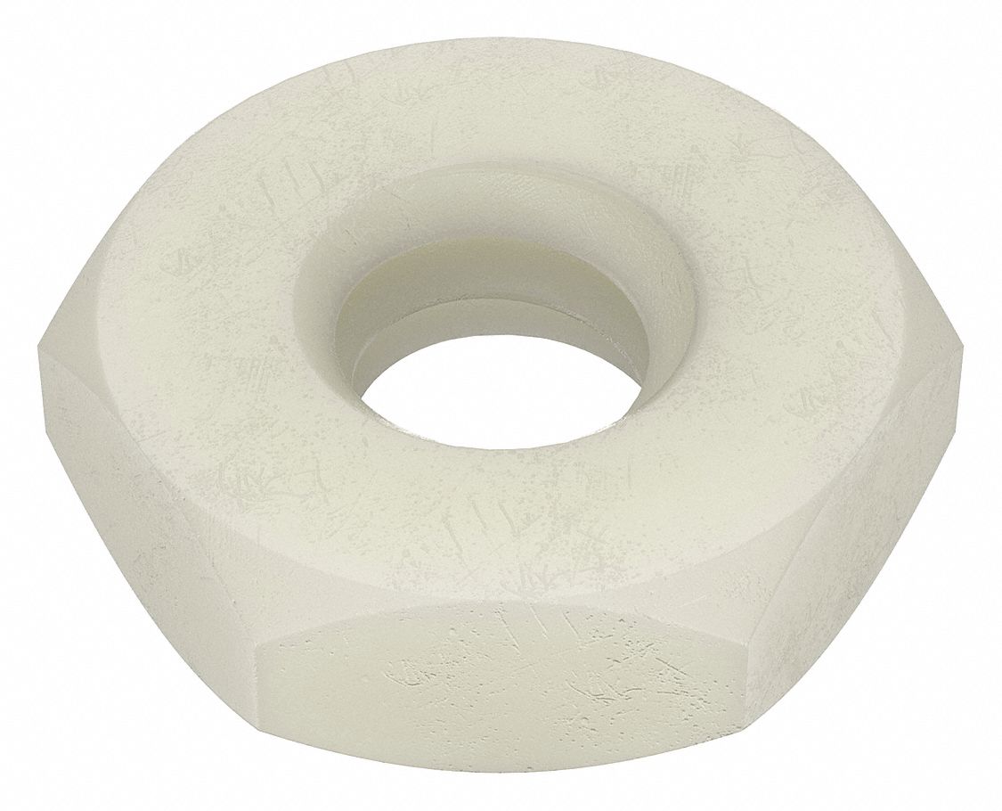 Hex Nut: Hex Machine Screw, M2x0.40 Thread, 3.9 mm Hex Wd, 1.2 mm Hex Ht, Nylon, Not Graded, 25 PK