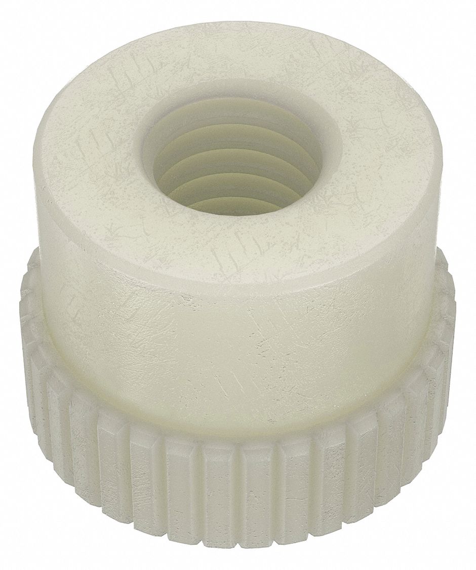 THUMB NUT, #10-32 THREAD, NYLON, 6/6, PLAIN, ROUND, 9/64 IN HEAD H, 21/64 IN OVERALL H, 10 PK