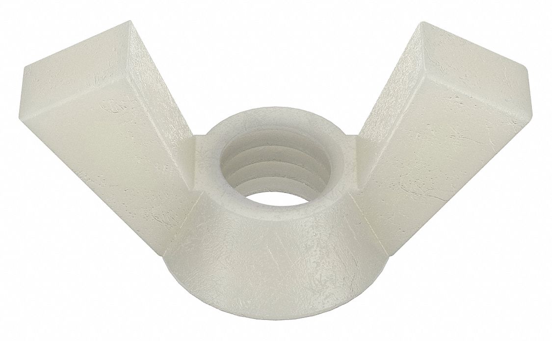 Wing Nut: 3/8"-16 Thread Size, Nylon, 6/6, Plain, 1 3/8 in Max Wing Span, 0.72 in Overall Ht, 10 PK