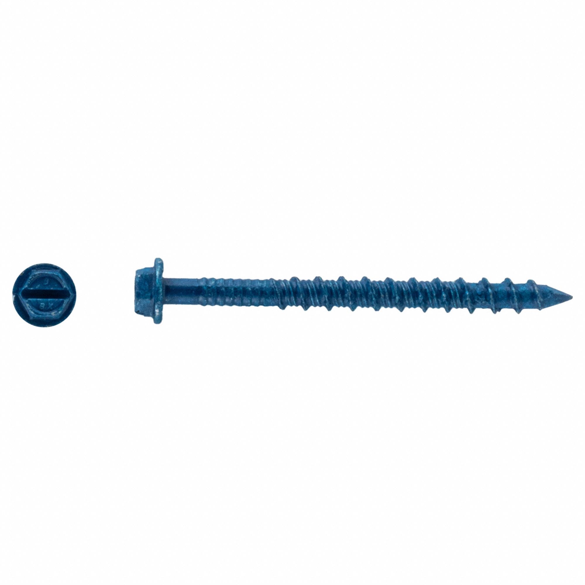 Concrete Anchor Screw: 2 1/4 in Overall Lg, 3/16 in Dia, Steel, External Hex, Hex, 100 PK